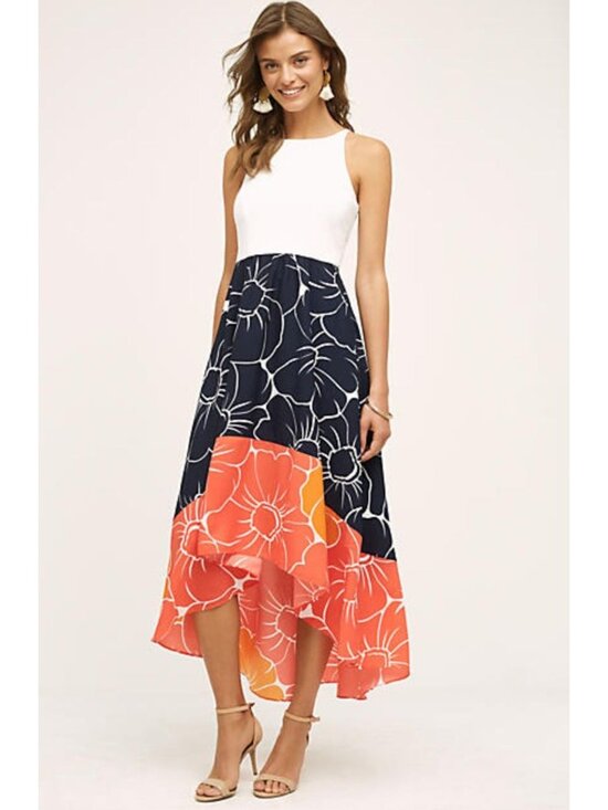 Hutch Dresses & Skirts - hutch Anthropologie Peachy High-Low Dress Color Block Floral Navy Multicolor M
